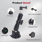 Camera Suction Cup Mount with Ball Head Magic Arm, Universal 360°Vacuum Suction Cup Mount for Action Cameras/GoPr0 Hero 13/DJI Osmo X4/Phone Holder on Car Windshield,Dashboard-Video Shooting,JC028