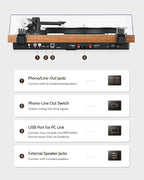 1 by ONE Bluetooth Turntable HiFi System with 36 Watt Bookshelf Speakers, Patend Designed Vinyl Record Player with Magnetic Cartridge, Bluetooth Playback and Auto Off