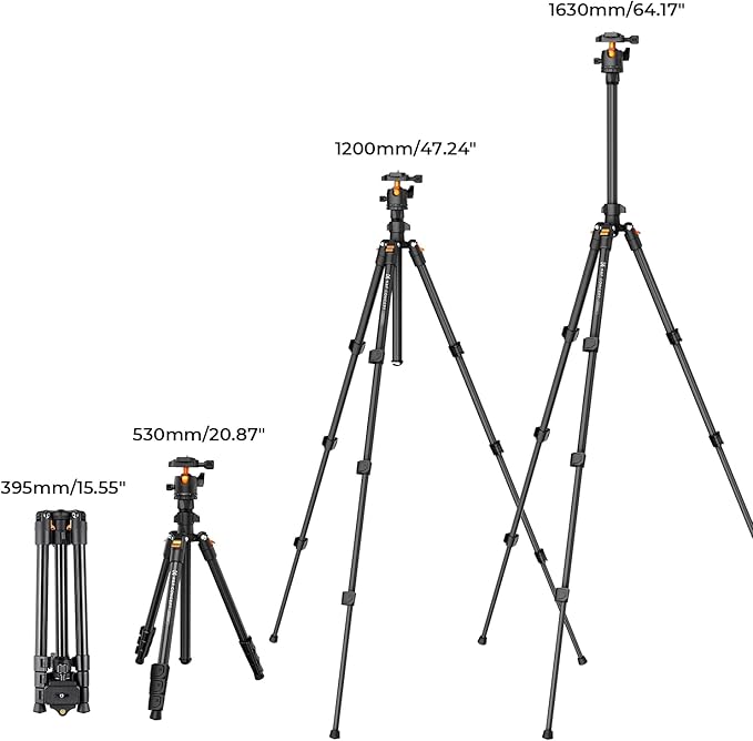 K&F Concept 64 inch/163cm Camera Tripod,Lightweight Travel Outdoor DSLR Tripods with 360 Degree Ball Head Load Capacity 8kg/17.6lbs,Cellphone Clip for Smartphone Live Streaming Vlog O234A1+BH-36