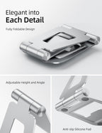 Nulaxy Aluminum Dual Foldable iPad Stand, Fully Adjustable Desktop Tablet Holder, Tablet Accessories for Office Kindle Compatible with Mobile Devices iPad Pro/Air/Mini, iPhone Pro/Max/Plus, Silver