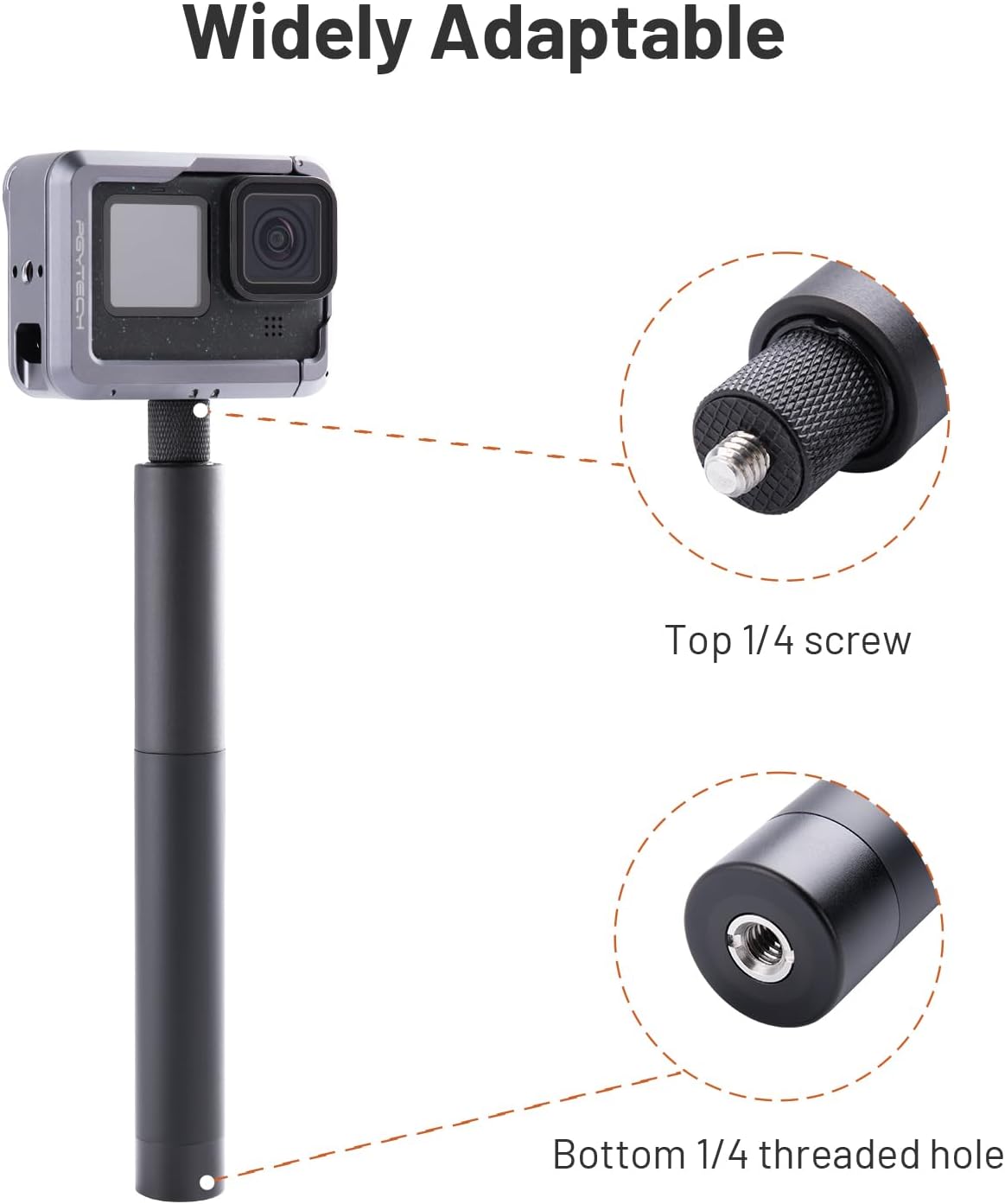 PGYTECH Extendable Selfie Stick (96cm/37.8inch) Aluminum Long Pole Invisible for Insta360 X4/X3, Extension Monopod for GoPro 13/12/11/10 DJI OSMO Pocket 3/2 Action 4/3, AKASO Action Camera Accessories