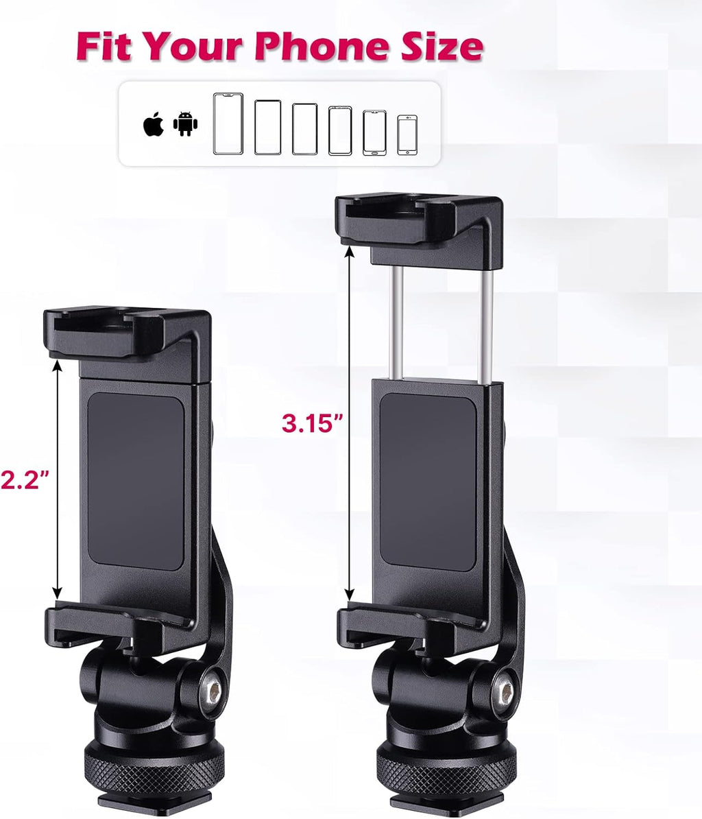 ULANZI Metal Phone Tripod Mount ST-10, Universal 360° Smartphone Adapter with 2 Cold Shoe Mount, Adjustable Cell Phone Clamp Stand Holder, Compatible with iPhone, Samsung Galaxy and All Phones