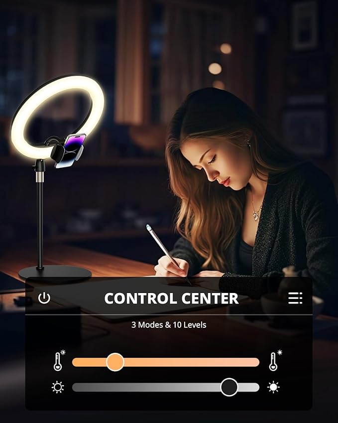 UBeesize 12" Desk Ring Light with Stand & Phone Holder - Adjustable Studio Light for Photography，Zoom Meetings, YouTube, TikTok, Live Streaming