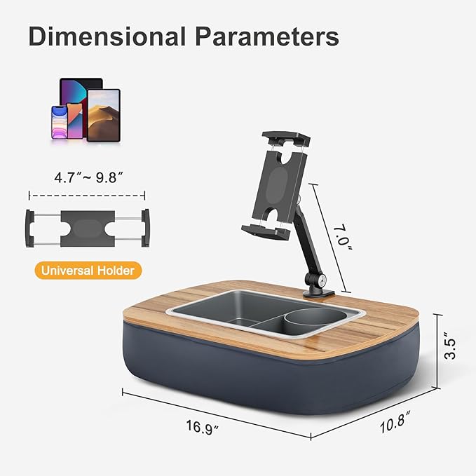 Lap Beanbag Tablet Pillow Stand,Adjustable iPad Holder with Snack Bowl,360° Rotating Clip for 4.7-13" Kindle,Phone,Tablet.Ideal for Hands-Free Reading and Relaxation on Bed,Couch,Recliner,Gray