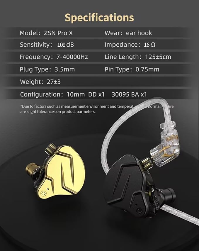 KZ ZSN Pro X in Ear Monitor Earphone 1BA 1DD Wired Earphone HiFi Sport Gaming Earbuds Headphones Compatibility for Phone Computer Tablet