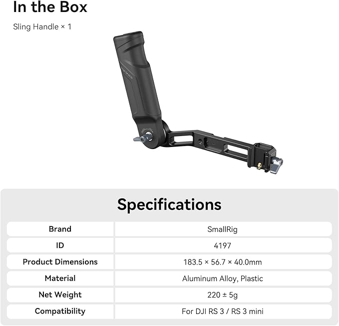 SmallRig Plastic Lightweight Adjustable Handle Sling Handgrip Only for DJI RS 4 Mini/RS 3 Mini Gimbal Handheld Stabilizer, with NATO Clamp and Cold Shoe Mount