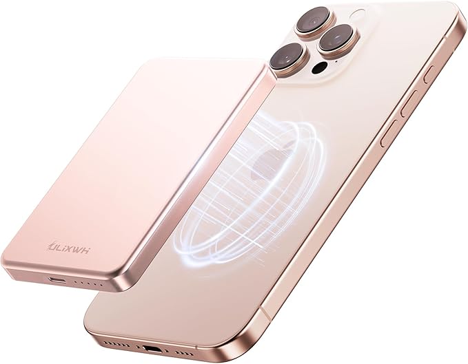 10,000mAh for MagSafe Power Bank Ultra Slim, Magnetic Wireless Charger with USB-C Cable, Fast Charging Portable Battery for iPhone 16/15/14/13/12 Series, All-Metal Design (Rose Gold)