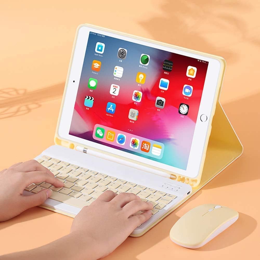 AnMengXinLing Keyboard Case for iPad mini 5 with Mouse, Detachable Wireless Bluetooth Keyboard Pencil Holder Slim Leather Smart Cover for iPad mini 5th Gen 2019, Yellow
