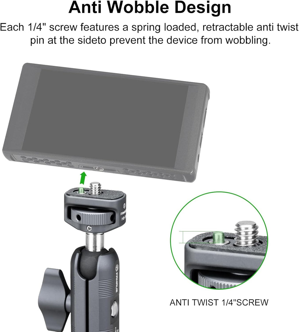FANAUE Mini Articulating Arm Mount Camera Accessories Compatible with 1/4"-20 to 1/4"-20 Connectors (with Locating Pins) Aluminum-Built Arm Offers Flexibility Connectors