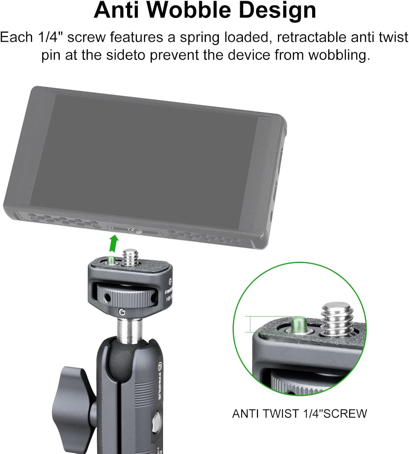 FANAUE Mini Articulating Arm Mount Camera Accessories Compatible with 1/4"-20 to 1/4"-20 Connectors (with Locating Pins) Aluminum-Built Arm Offers Flexibility Connectors