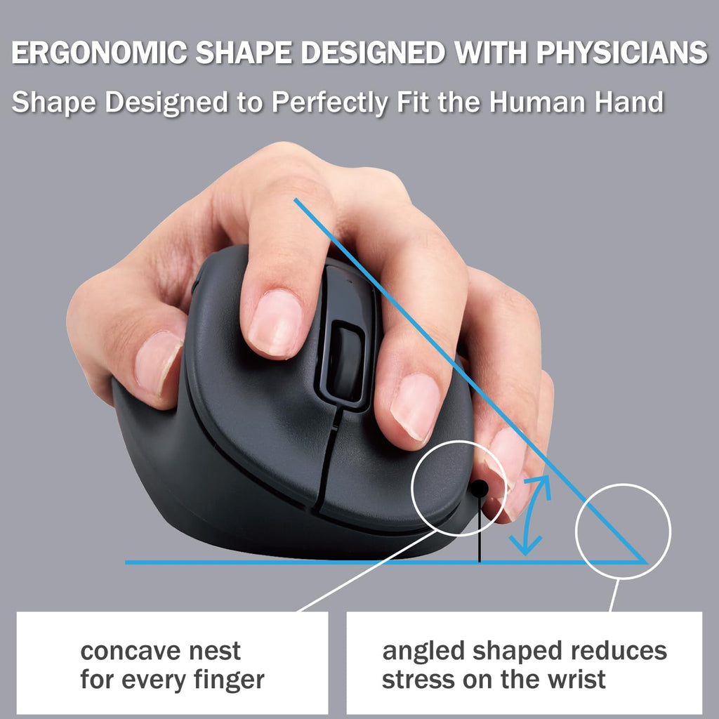 ELECOM Left Hand Wireless Ergonomic Mouse, 2.4GHz with Mini USB Receiver, Silent Click, 2000DPI, 5 Buttons, Optical Sensor, Compatible with PC, Mac, Laptop, EX-G, Lsize Black (M-XGL31DBSKBK)