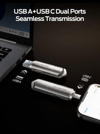 MOVE SPEED USB Drive 512GB External SSD 1000MB/s USB 3.2 Gen2+USB C Dual Ports Portable Zinc Alloy Thumb Drive Stick, External Drive with Metal Casing for iPhone 15/16/17 Series/Mac/Android Phone