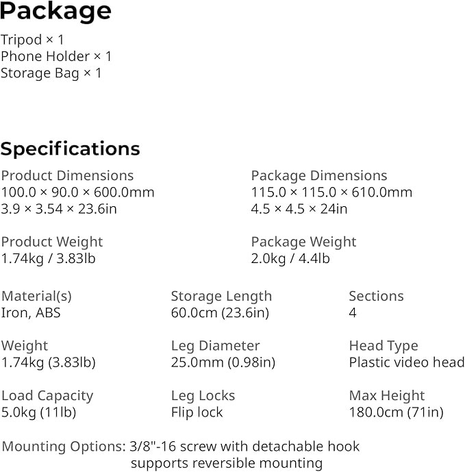 SmallRig 71" Camera Tripod Stand AP-21, Travel Tripod for iPhone, Camera and Smartphone Live Streaming Vlog, Portable Photo Tripods with Quick-Flip Lock Legs, Max Load 11lb