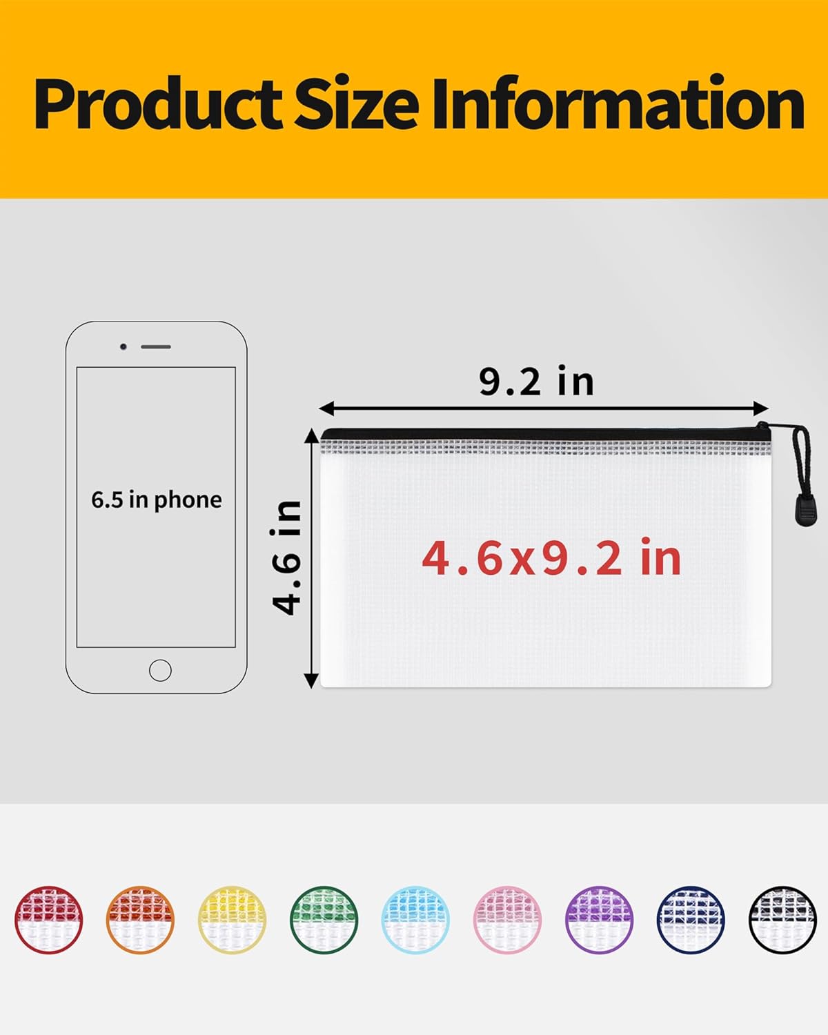 SUNEE Plastic Pencil Pouch 4.6x9.2 in (Black, 18 Packs), Small Storage Bags, Plastic Zip File Bags, for School Office Travel Storage