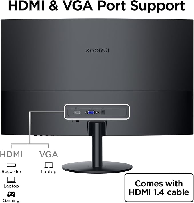 KOORUI 27 Inch Curved Monitor FHD 1080P Display, 75Hz PC Screen, Computer Monitor with HDMI VGA,Tilt Adjustable,1500R, Flick-Free Eye Care