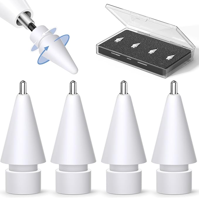 (4 Pack) Replacement Tips for Apple Pencil 2nd Generation and Pencil 1st Generation,Inesore Upgraded Apple Pencil Tips Accessories Compatible with Apple Pencil 2 Generation iPad Pro Pencil Nib