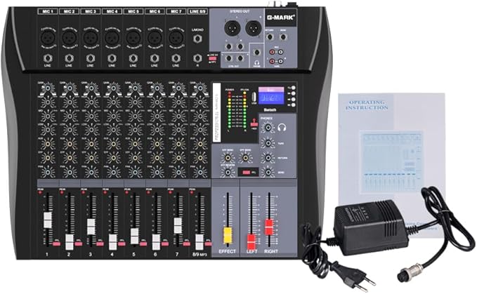 G-MARK MR80S Audio Mixer Interface USB Bluetooth Mixing Console 8 Channel 48V Phantom Power Sound Board Music Reverb For PC Stage DJ Studio Sound Controller Analog Mixer