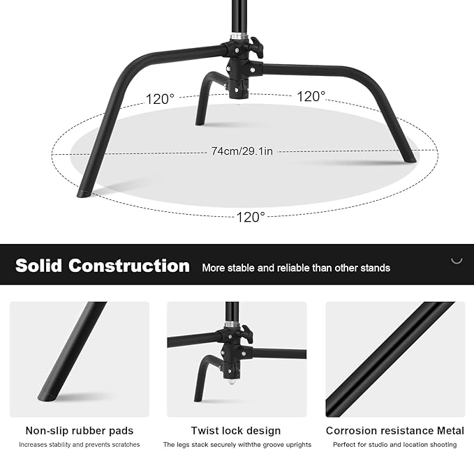 10.8ft/330cm Heavy Duty C Stand Stainless Steel Light Stand with Holding Arm 4.2ft/128cm Carry Bag 44LB/20KG Adjustable Stable for Photography Studio Video Monolight Softbox Shooting