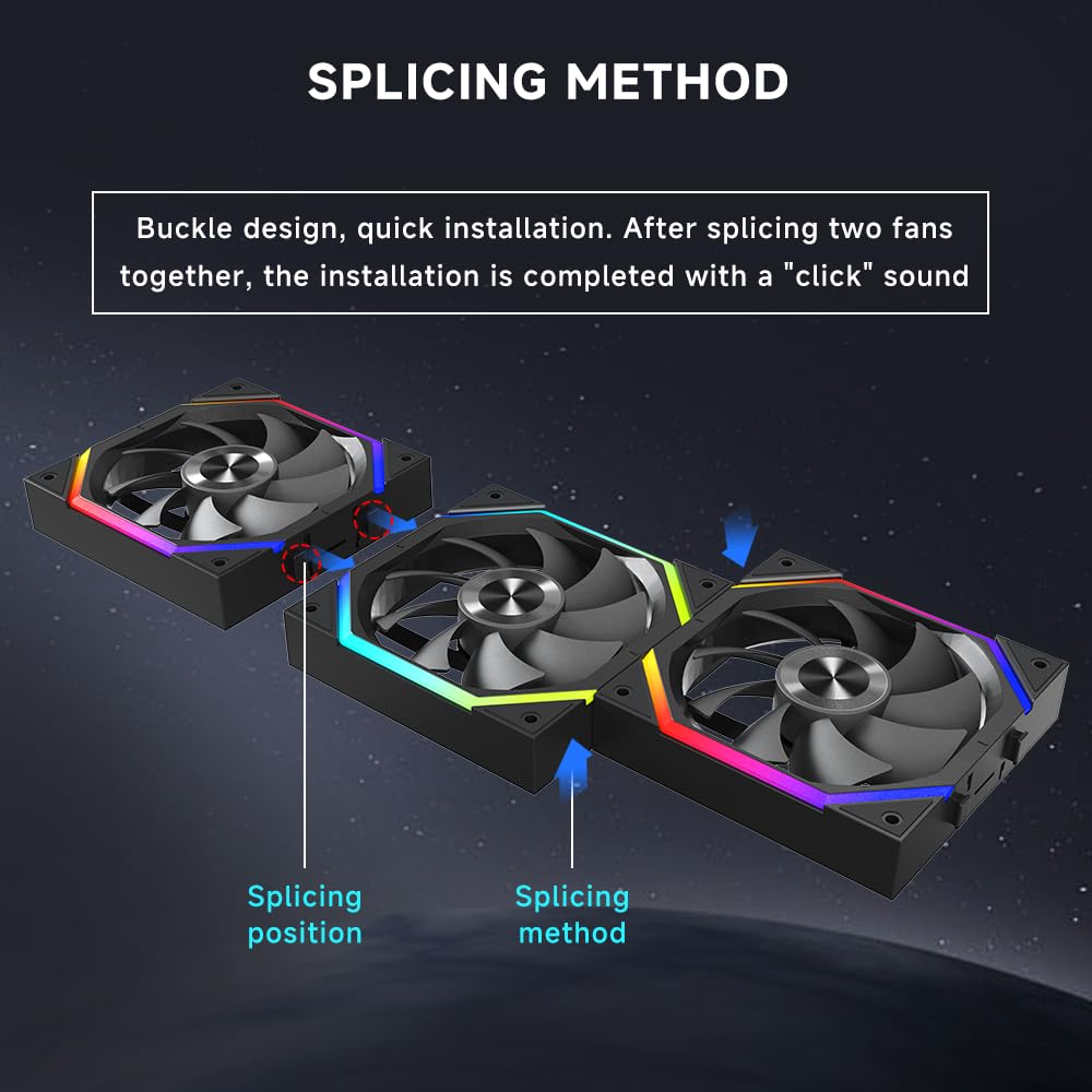 Jungle Leopard Galaxy 120mm PC Case Fan, ARGB and PWM Cooling Fans PC, Axle Core Double Ring CD Pattern Module Computer Fans, Daisy-Chain 5V RGB Fan (White 3 Pack)