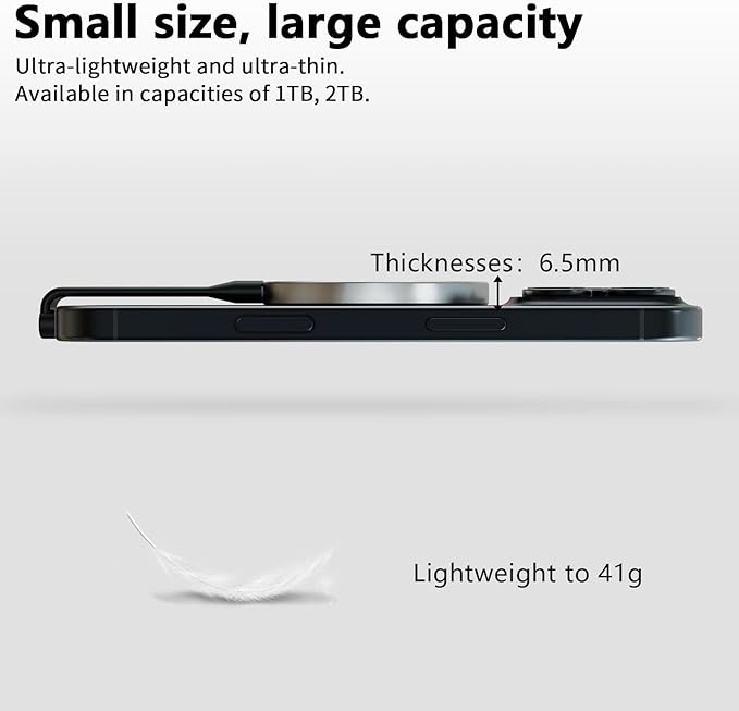 P10 Magnetic PSSD ，For iphone MagSafe Portable SSD, Upto 2000MB/s-Type-C, SM2320，USB 3.2 Gen 2x2 20Gbps, Connectivity, Updated Firmware - Portable Magnetic External Solid State Solution (Black-1T)