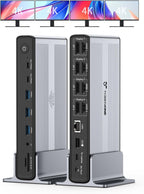 TobenONE DisplayLink Docking Station 4 Monitors, 20-in-1 Quad 4K@60Hz HDMI Display with 150W Power Supply for Thunderbolt 5/4/3, USB-C Windows,Chrome, MacBook/Mac mini(6 USB, Ethernet, SD/Micro SD)