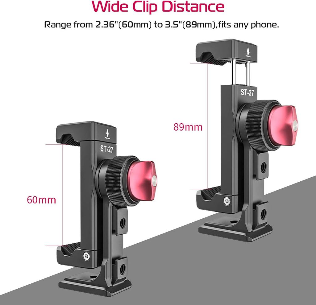 Metal Phone Tripod Mount 3 Cold Shoes & Arca Port, 360° Smartphone Tripod Adapter for iPhone Samsung Cell Phone Stand Holder for Desktop Video Live Streaming Vlogging Rig