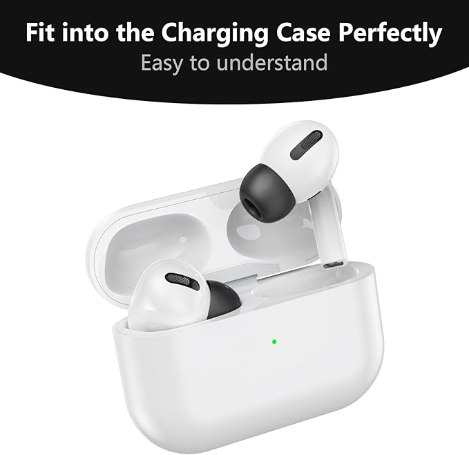 Lanwow Premium Memory Foam Tips for AirPods Pro & AirPods Pro 2nd Generation. No Silicone Eartips Pain. Anti-Slip Eartips. Fit in The Charging Case, 3 Pairs (Large, Black)