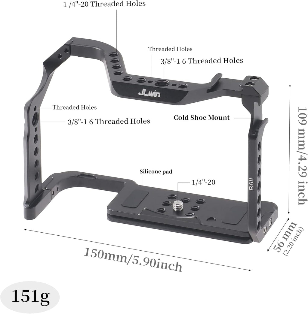 Hersmay EOS R6 II Camera Cage with Top Handle for Canon EOS R6 Mark II Mirrorless Camera Aluminum Alloy Film Movie Making Camera Video Cage with Shoe Mount