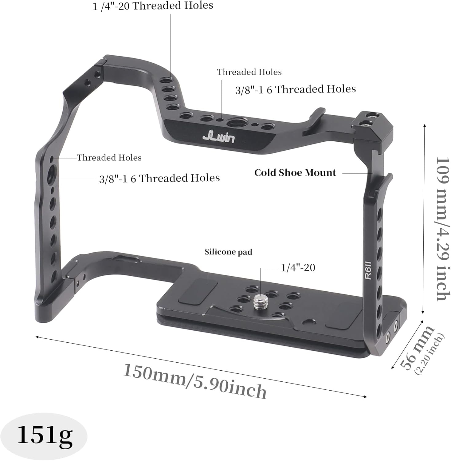 Hersmay EOS R6 II Camera Cage with Top Handle for Canon EOS R6 Mark II Mirrorless Camera Aluminum Alloy Film Movie Making Camera Video Cage with Shoe Mount