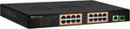 BV-Tech 18 Ports Long Range PoE+ Switch (16 PoE+ Ports | 1 Gigabit Ethernet uplink with 1 SFP Uplink) - 19" Rackmount - 120W - 802.3af/at -Desktop Design for Easy Set Up (16 Gigabit PoE+ Ports | 120W)