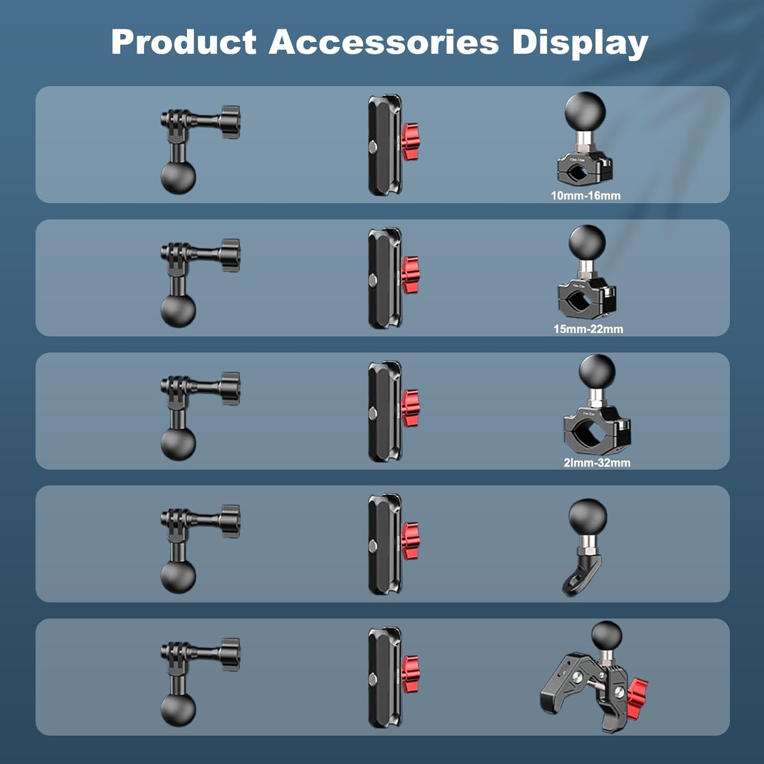 Clamp Mount for Action Camera, Super Camera Clamp Mount with Double Ball Head Magic Arm Fit for DJl,Go pr0, lnsta36o X5 X4 X3，Motorcycle Rearview Mirror Mounts & Aluminum Alloy - 360°Rotating, 78004