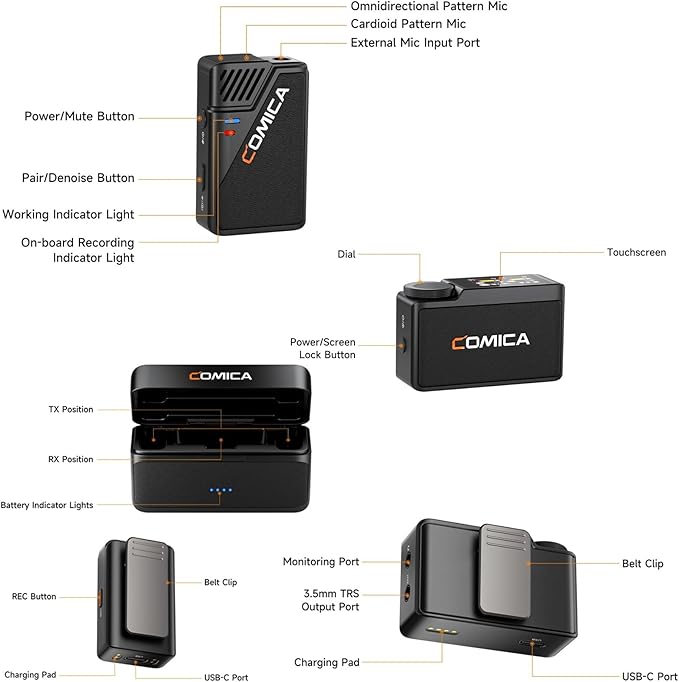 COMICA BooMax Wireless Lavalier Microphone for Cameras, Smartphones, 2.4G Internal Dual Lapel Mic with 32G Storage,Noise Cancellation,IPS Touchscreen for Vlogs, Interviews, Live Streamings,TikTok