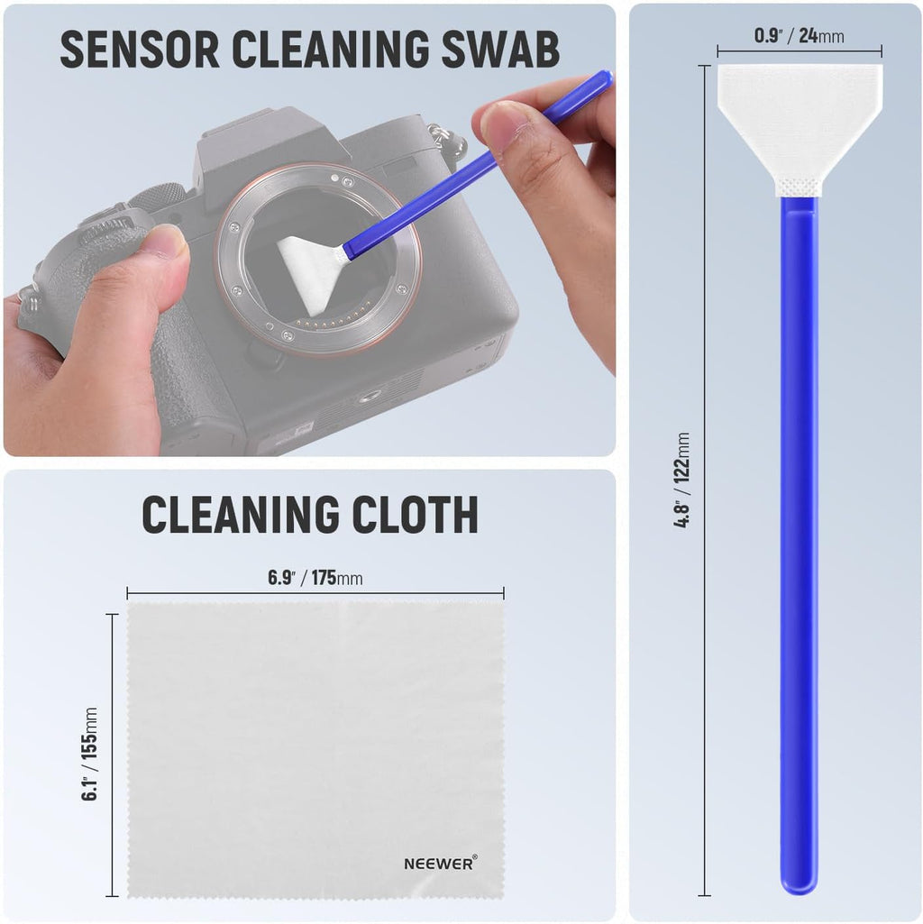 NEEWER 12 in 1 Camera Lens Cleaning Kit for DSLR Cameras, Electronics, Smartphones, Tablets, 10x Cleaning Swab for 24mm Full Frame Sensor + 1x Cleaner Spray + 1x Cloth, HM-46
