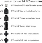 24 Pcs Camera Screw Adapter Set - 1/4 to 3/8 Tripod Mount Converter for Camera, Monopod, Ballhead, Flash Light Stand
