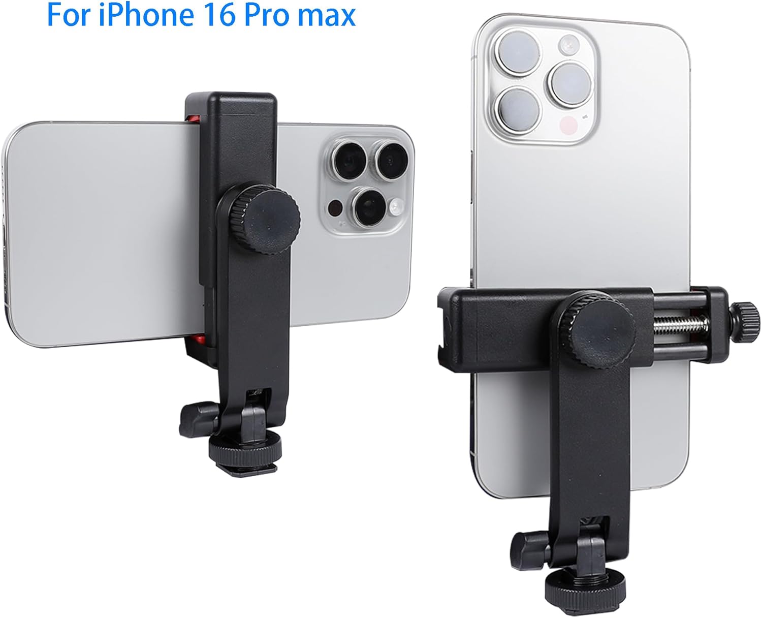 Phone Tripod Mount Adapter, with Cold Shoe&1/4" Hole for Tripod/Selfie Stick/Camera Stand, 360° Rotates Adjustable Phone Clip Clamp Holder for iPhone/Samsung/All