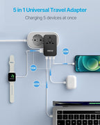 Universal Travel Adapter, VINTAR 100W GaN International Power Adapter with 3 USB C PD and 1 USB A QC, All in One Plug Adapter, Travel Adapter Worldwide for EU/UK/USA/AUS(Type C/G/A/I)