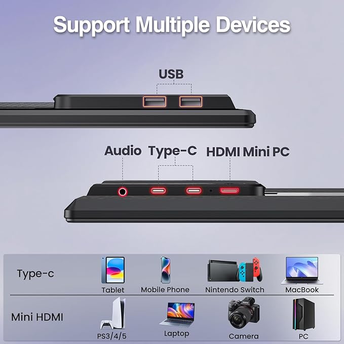 2K 180Hz Portable Monitor,23.8" 2560x1440 QHD 120% SRGB IPS FreeSync Gaming Moniter USB-C HDMI Large Work Home Office Second Monitor VESA Mountable, Adjustable Tilt & Height for Laptop, PS4,Xbox