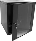9U Server Cabinet Wall Mount Rack Enclosure with Caster Wheels 2 Server Fans Locking Glass Door Removable Side Panels 19" Network Cabinet 15-18.5" Installation Depth Heavy-Duty Frame(23INCH, 9U)