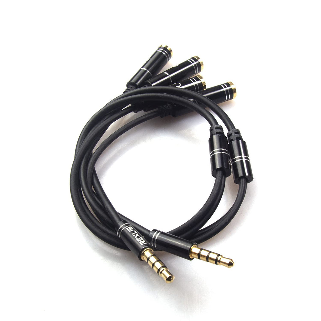 REXUS Black 2-Pack 3.5mm Y Splitter Stereo Audio Cable 4-Pole Male to 2 Female for Headphone, Headset Splitter Adapter Extension Aux Cable, Compatible MobilePhone and New Laptop(M22F35Hx2)