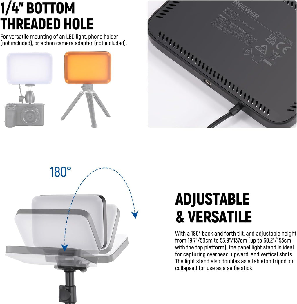 NEEWER Basics 2 Pack LED Video Light Panel Lighting Kit, Bi Color Dimmable Portable Studio Lights with Stands & Filters, 3200K-5600K 750lux CRI95 for Video Recording Live Streaming Photography, BP66