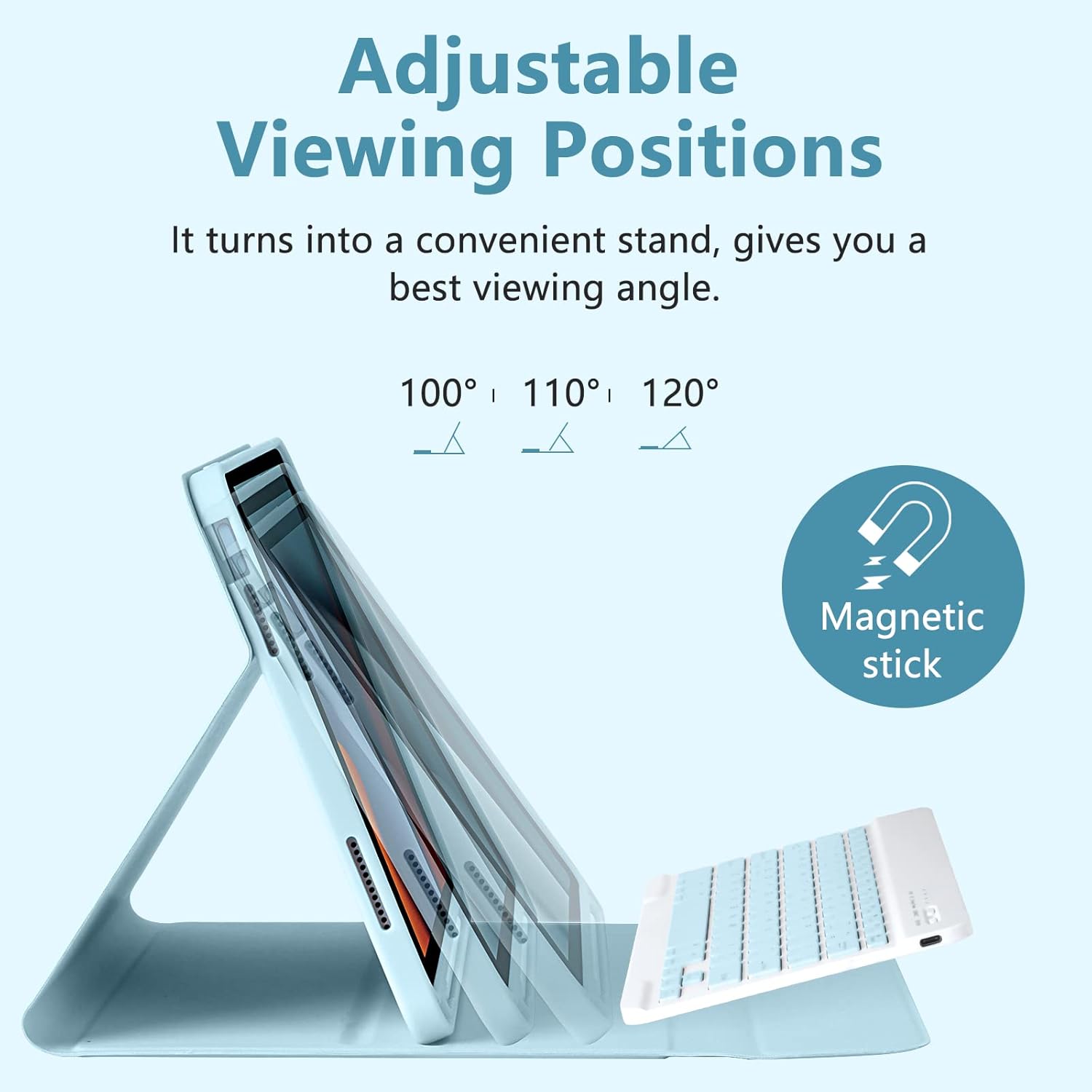 MMK iPad A16 Case (2025, 11"), iPad 10th Generation Case with Keyboard (2022, 10.9"), Wireless Detachable Keyboard, Pencil Holder (Blue)