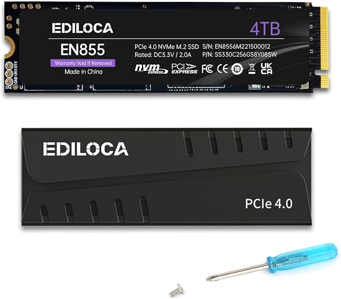 4TB PS5 SSD with Heatsink PCIe Gen4 NVMe M.2 Gaming SSD, 7400MB/s Read, 4GB DRAM Cache, 3D TLC | Internal Solid State Drive Compatible with PS5 & PC(EN855)