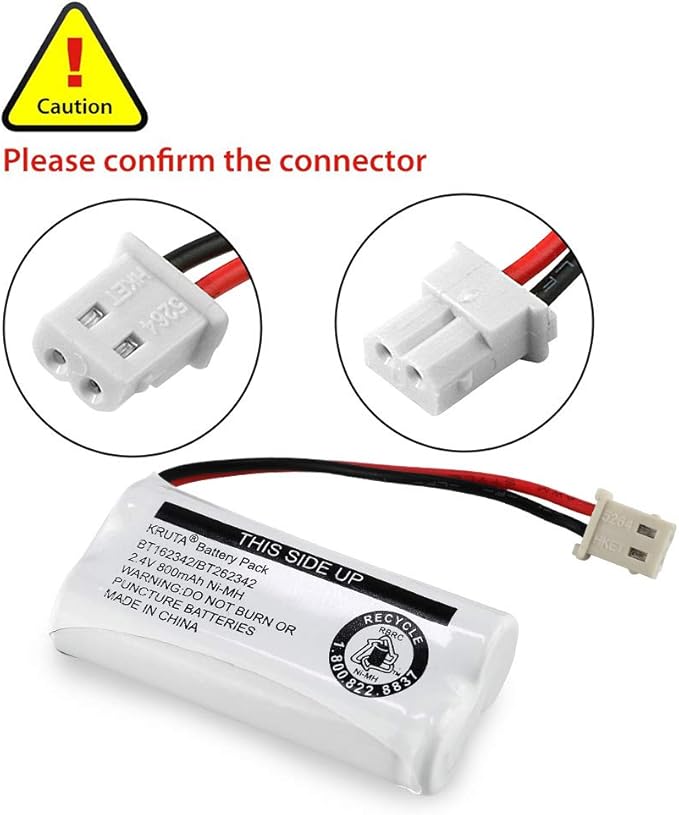 Kruta BT162342 BT262342 Cordless Phone Batteries Compatible with BT183342 BT283342 BT166342 BT266342 VTech CS6114 CS6419 CS6719 at&T EL52300 CL80111 Handset Telephone (Pack of 2)