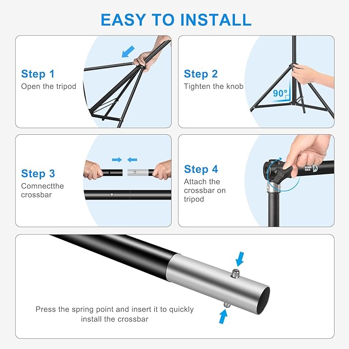 10 x 6.9 Ft Photo Backdrop Support Stand, MSKIRA Adjustable Background Stand, Backdrop Support System Kit for Parties Screen Back Drops Events Decoration, with 6 Clamps, 4 Clips, 2 Sandbags, Carry Bag