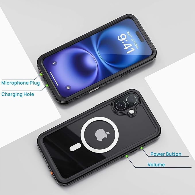 Lanhiem Magnetic for iPhone 16 Case, IP68 Waterproof Dustproof Shockproof Cases with Screen Protector [Compatible with MagSafe], Heavy Duty Rugged Phone Cover for iPhone 16-6.1 inch (Black)