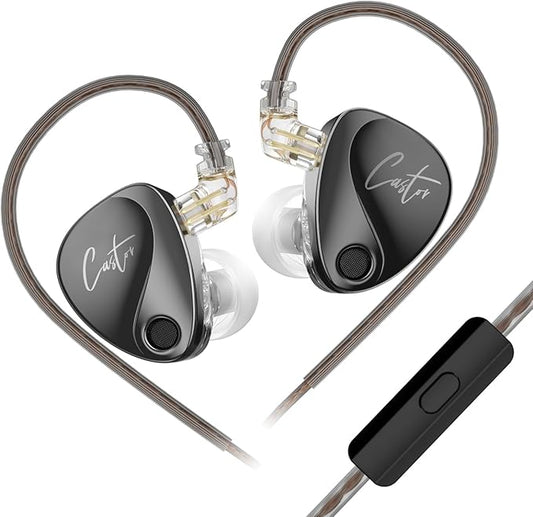 KZ Castor in Ear Monitors Headphones Bass Wired Earphones 2 Dynamic High-end Tunable Balanced Armature Headphones IEM Earphones HiFi Super Bass Earbuds for Singer Musicians Drummer(Black, with Mic)