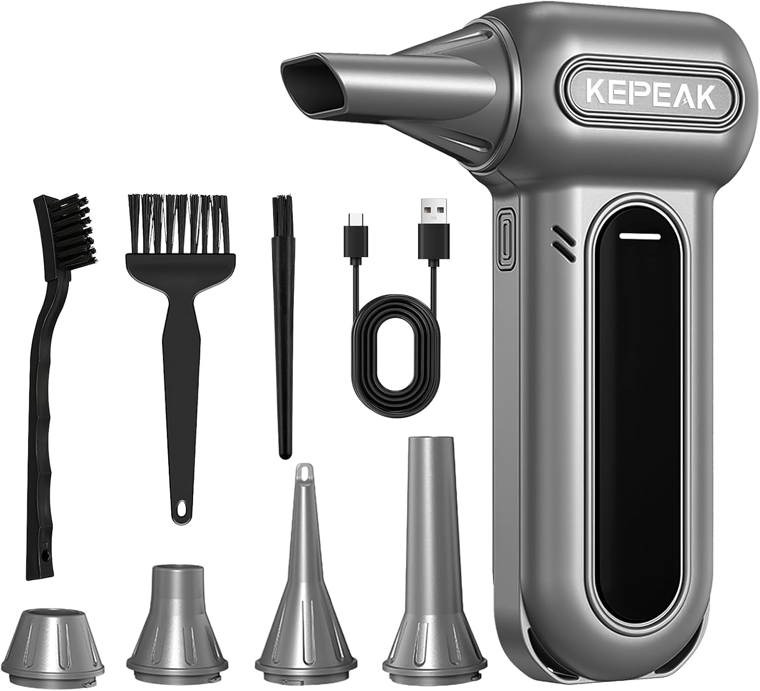 KEPEAK Electric Compressed Air Duster, 130000RPM Cordless Rechargeable Air Duster with Brushless Motor, 4 Gear Adjustable Dust Blower for Computer, Keyboard, Home, Outdoor-Replace Compressed Air Can