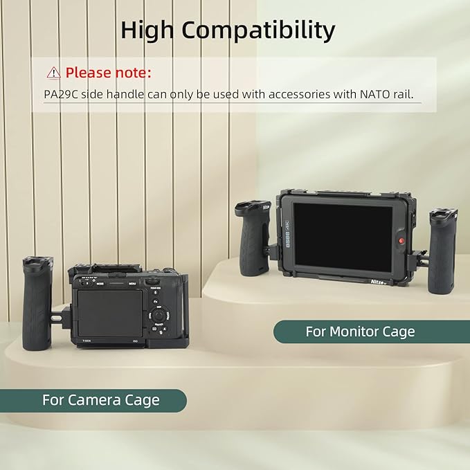 Nitze Ergonomic NATO Side Handle with NATO Calmp, Up/Down and Left/Right Adjustable, Rubberized Aluminum Camera Side Handle Camera/Monitor Cages - PA29C