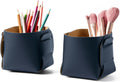 HOMIEAZICOZI 2-Pack Cork Leather Desk Accessories Storage - Pencil Pen Holder - Makeup Brush Holder Organizer - Stylish Addition to Home Decor (Dark Blue)