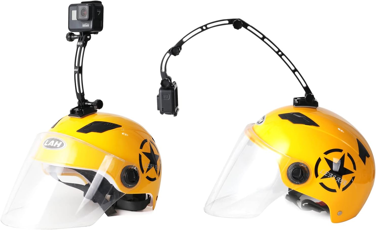 HSU Aluminum Alloy Curved Extension Arm Kit Metal Pole Mount Helmet Stick Extension Arm Mount for GoPro Hero 13/12/11/10/9/8/7/6 Black, DJI Osmo Action and More Action Cameras (7.9”/5.3”/3”) (Black)